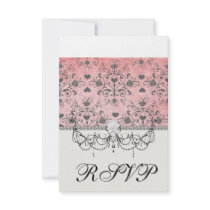 shabby  grey heart swirl damask on grunge pink custom invitation