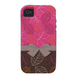 shabby hot pink brown etched leafy pattern Case-Mate iPhone 4 cover