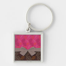 shabby hot pink brown etched leafy pattern keychain