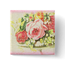 Shabby Rose Collage Art Buttons