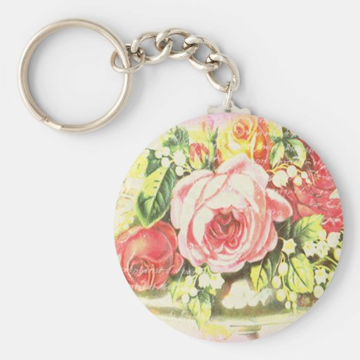 Shabby Rose Collage Art Key Chains