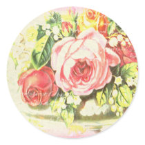 Shabby Rose Collage Art Round Stickers