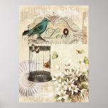 shabbychic Bird  cage collage Vintage Paris Print