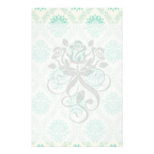 shades of green and ivory damask design stationery