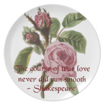 Shakespearian Love Quote and Vintage Red Rose Plate
