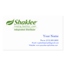 Shaklee Independent Distributer Business Card