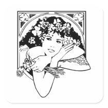 Shamrock girl on any colour square sticker