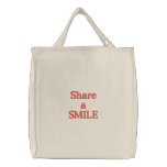 "Share a SMILE" Large canvas tote Embroidered Tote Bags