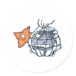 shark caught in net round sticker