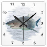 Shark in water square wall clocks