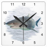 Shark in water square wallclocks