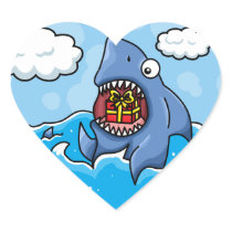 Shark with Present Heart Sticker