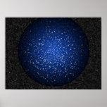 Shattered Deep Blue Orb With Black Grey Background posters