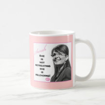 She is not retreating, she is reloading mugs