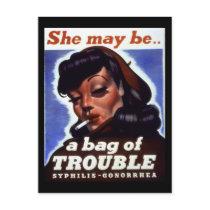 "She might be a bag of trouble" WWII STD Image Post Cards