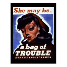 "She might be a bag of trouble" WWII STD Image Post Cards