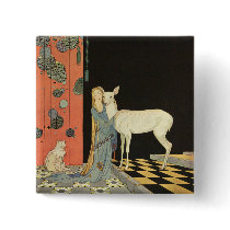 She threw her arms around the neck of Bonnie-Biche Pinback Button