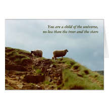 Sheep graze on a Mountain UK Peaks Desiderata card