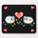 SHEEP & HEARTS on BLACK by SHARON SHARPE Mouse Mat