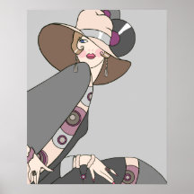 Shelby, 1920s Lady in Grey and Rose Poster