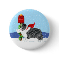 Sheltie Christmas Mail Bi Black Pinback Buttons