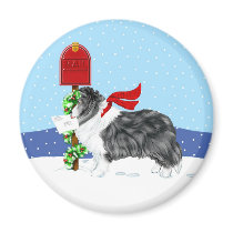 Sheltie Christmas Mail Bi Black Fridge Magnets