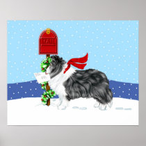 Sheltie Christmas Mail Bi Black Posters