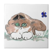 Sherrie Watches a Butterfly Ceramic Tile