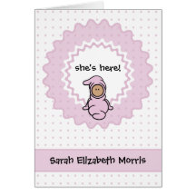 "she's here!" Baby Girl Birth Anno... - Customised Greeting Cards