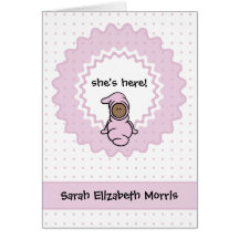 "she's here!" Baby Girl Birth Announcement Greeting Card