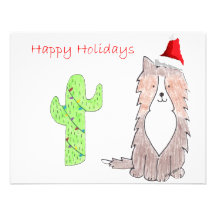 Shetland Sheepdog Cactus Christmas Invites