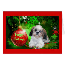 Shih Tzu Christmas Card Happy Holidays Ball