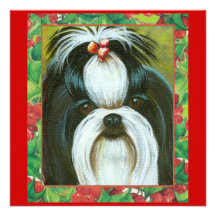 Shih Tzu Christmas Holly Card Invitation