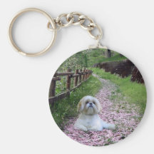 Shih Tzu Keychain Purple Flowers
