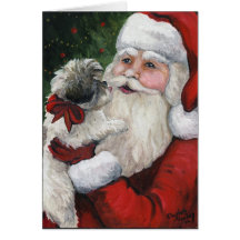 "Shih tzu Kisses for Santa" Dog Art Christmas Card