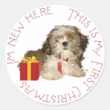Shih Tzu Puppy First Christmas Round Stickers