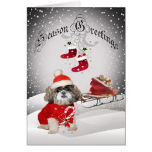 Shih Tzu Santa Snow Scene greeting cards