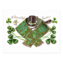 Shillelagh, Hat and Scarf Vintage St Patrick's Day Postcards