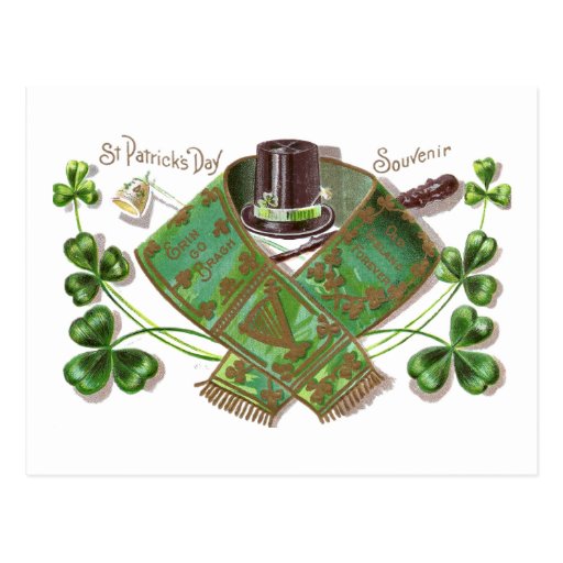 Shillelagh, Hat and Scarf Vintage St Patrick's Day Postcards