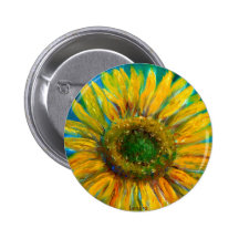 Shimmering Fine Art Sunflower Pinback Buttons