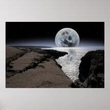 shimmering moon and boulders in rocky burren lands poster