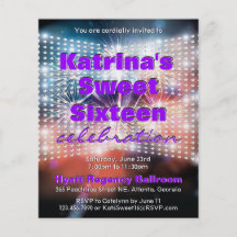 Shining Lights and Fireworks Sweet Sixteen Invite Personalized Flyer