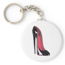 Shiny black stiletto shoe key chain