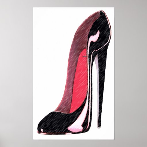 Shiny Left Black Stiletto Shoe Print