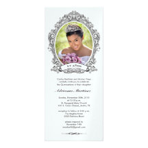 Shiny White and Black Quinceanera Photo Invitation