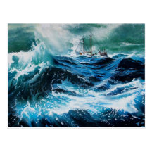 Ship In the Sea in Storm Postcard