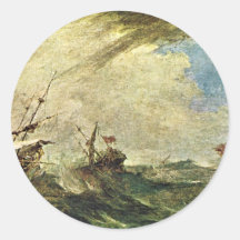 Ships In Sea Storm By Guardi Francesco Stickers