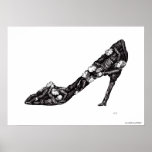 Shoe out of men surreal black and white drawing print