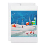 Shooting star folk naive art winter snow scene personalized announcement