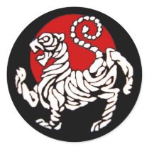 Shotokan Tiger with Red Sun Round Stickers